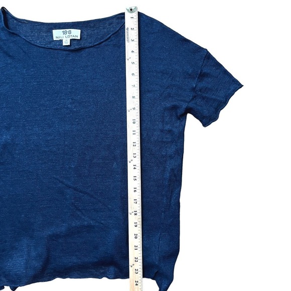 Nili Lotan 100% Linen Oversized Navy Blue Short Sleeve T-Shirt Sweater X-Small - Picture 14 of 15